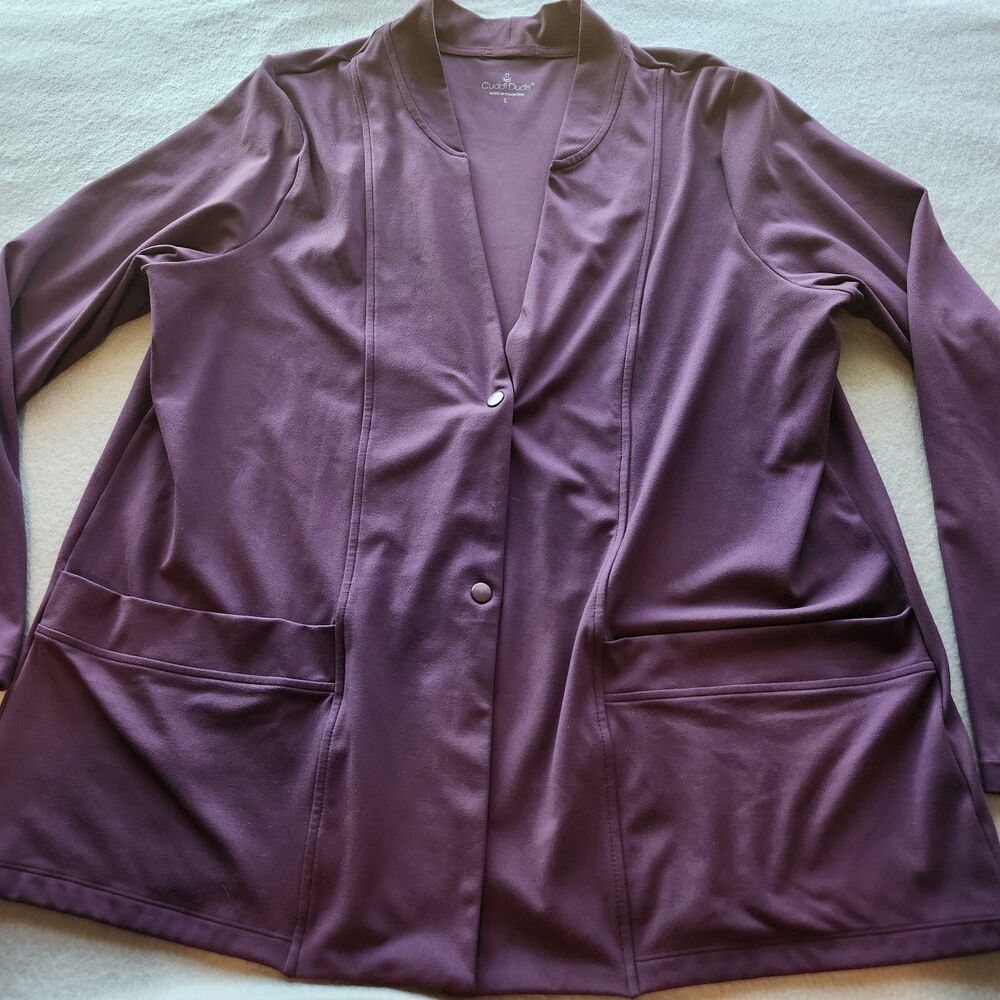 Cuddleduds large purple partial snap-up V-neck long sleeve cardigan